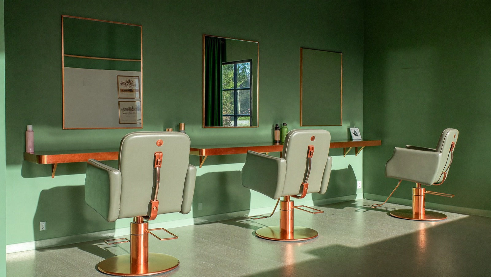 Illustrative image of a bright four-chair hair salon